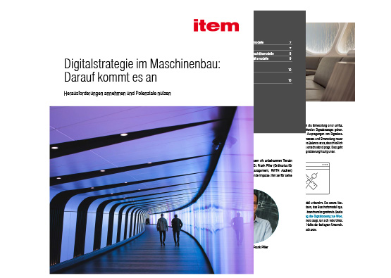 Das Whitepaper von Item gibt einen Einblick in die Methoden der Business Model Innovation und erklärt, worauf Unternehmen im Maschinenbau bei der Umsetzung von Digitalstrategien achten sollten.