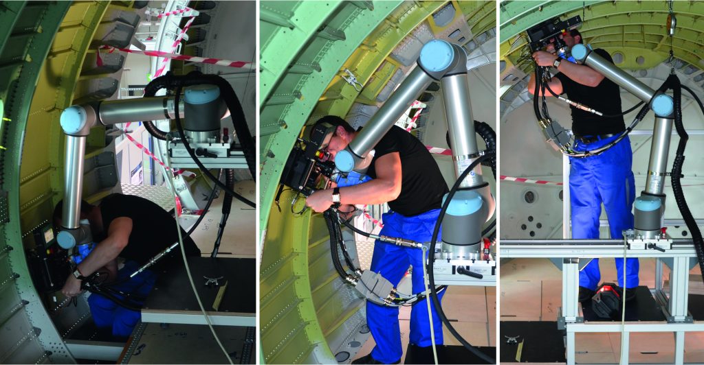  Montage einer Stringer-Kupplung mithilfe eines kollaborativen Roboters im Flugzeugrumpf